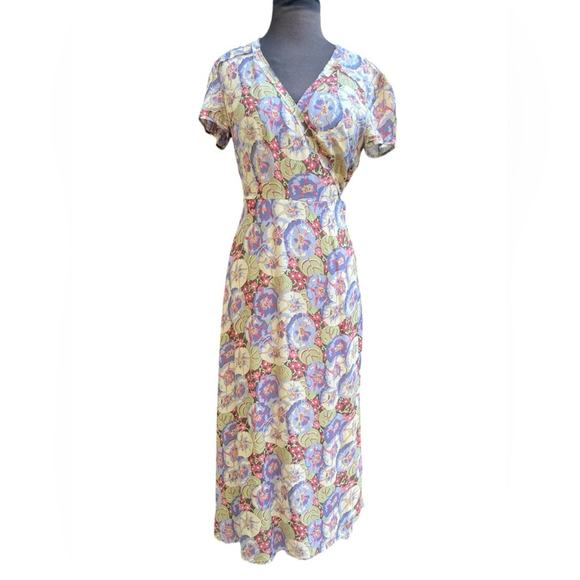 Sundance Romantic Silk Floral Feminine Midi Wrap Dress 4 Boho Fairy Ethereal - Picture 1 of 7